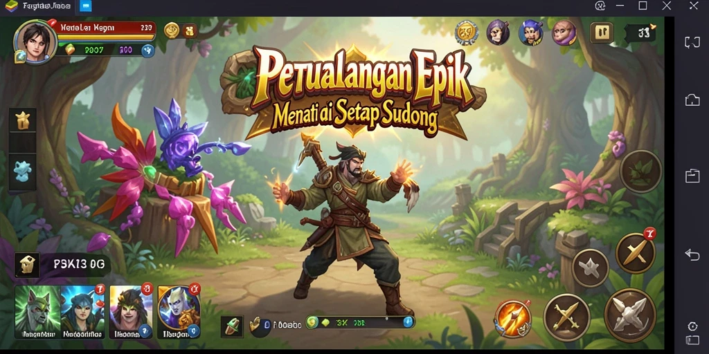 Screenshot 73K menampilkan petualangan seru dengan karakter utama menjelajahi hutan.