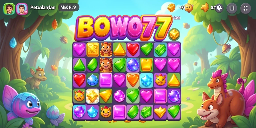 Tampilan seru gameplay Match-3 BOWO77 dengan elemen warna-warni.