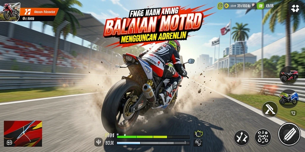Tampilan gameplay FW66 yang menegangkan saat balapan motor.
