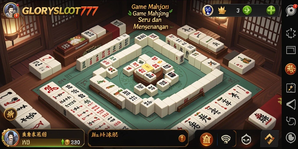 Tampilan gameplay seru dari GLORYSLOT777 yang menampilkan suasana Mahjong.