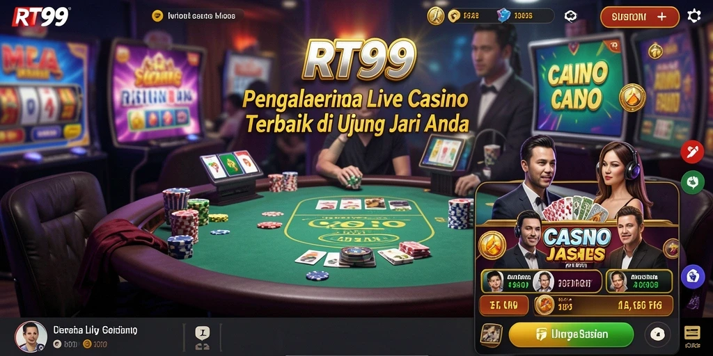 Screenshot gameplay Live Casino yang menggambarkan dealer profesional dan suasana kasino.